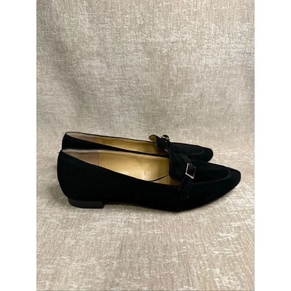 Talbots Women's Suede Leather Buckle Detail Slip-on Loafer Flats Black Size 7M